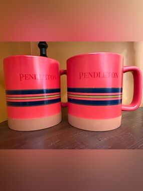 Pendleton Bright Red Striped Stoneware Mugs - Pair
